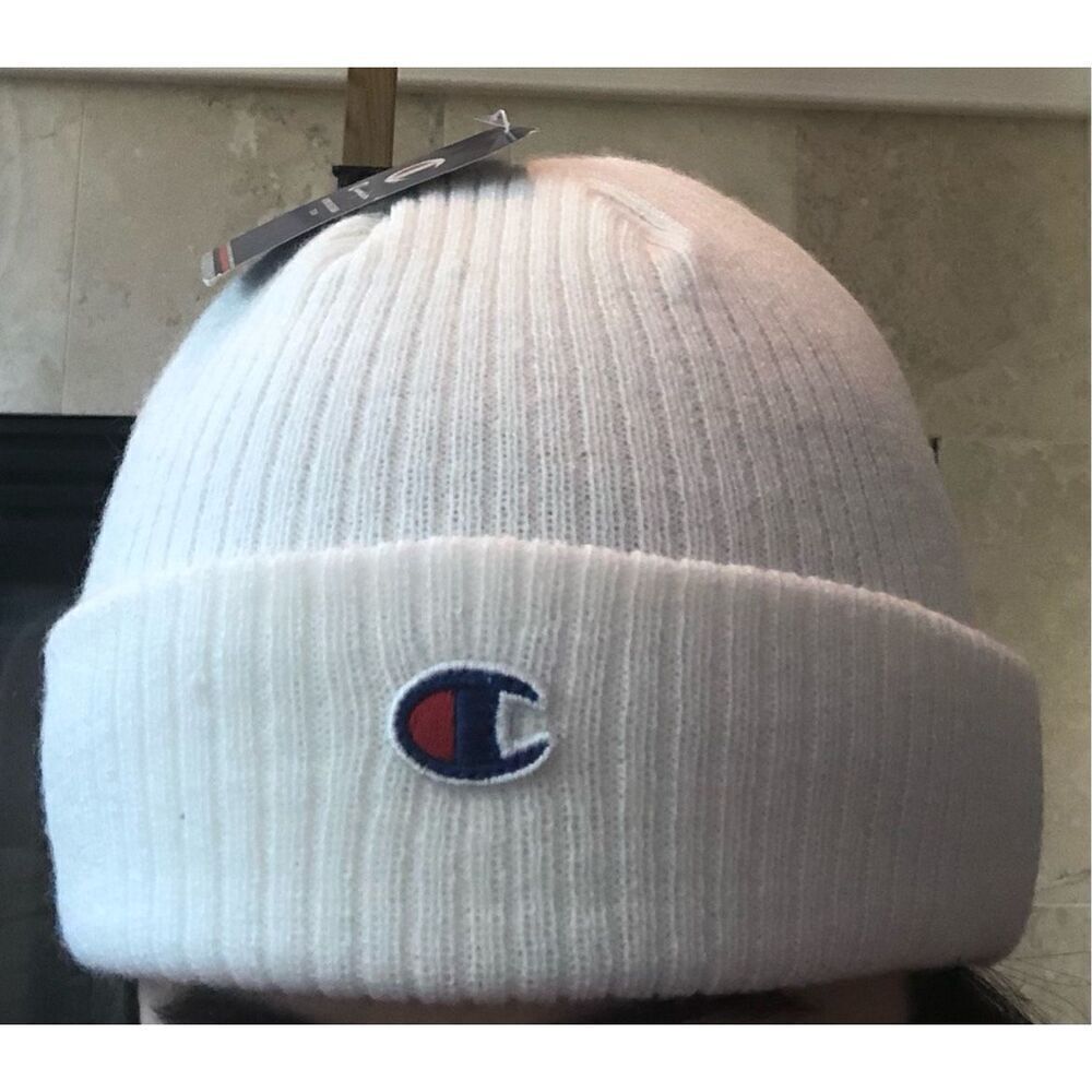 Champion Unisex White Authentic Athletic wear Beanie Hat One Size NWT